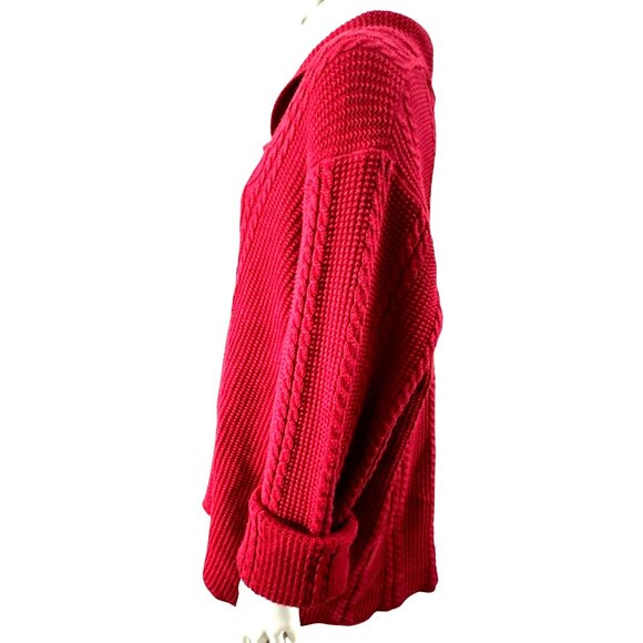Jeanne Pierre Woman 2X Red Cotton Cable Knit Sweater Shawl Collar Cozy Citycore - Picture 5 of 10